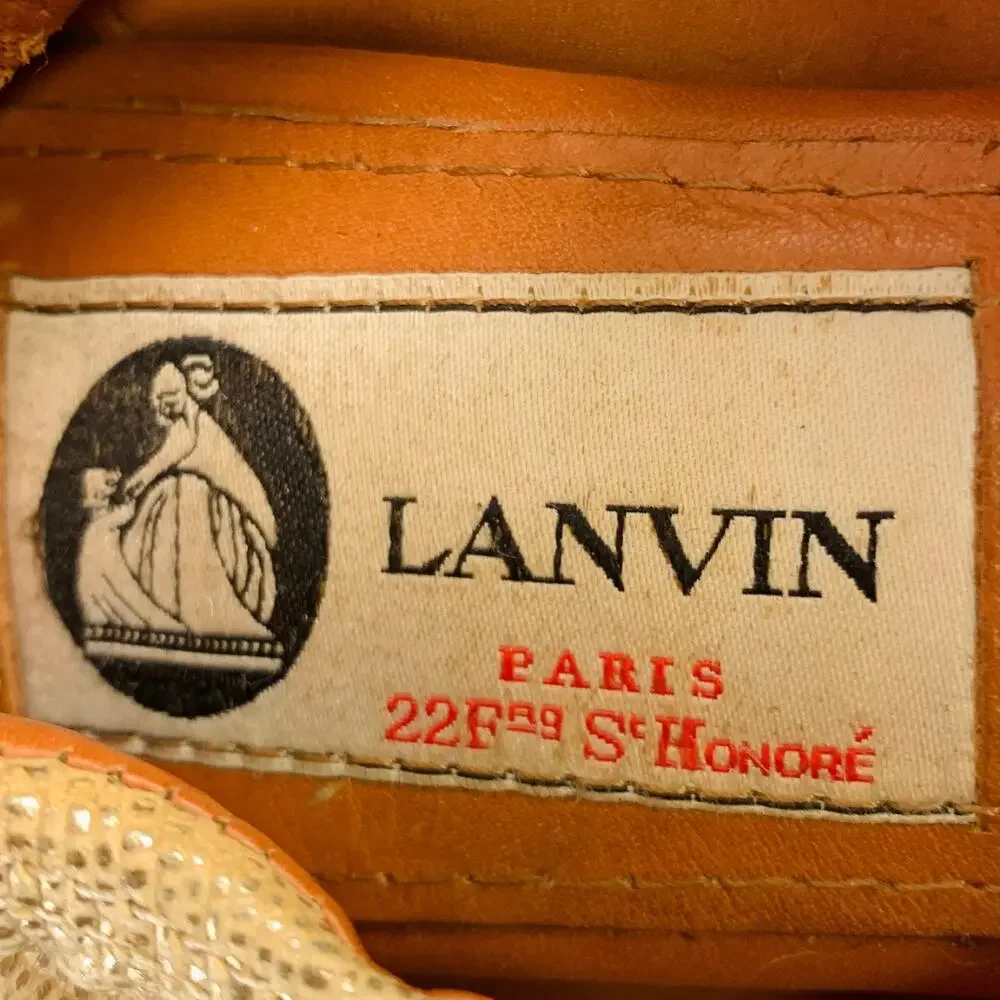 LANVIN Size 7 Gold Beige Embossed Ballet Flats